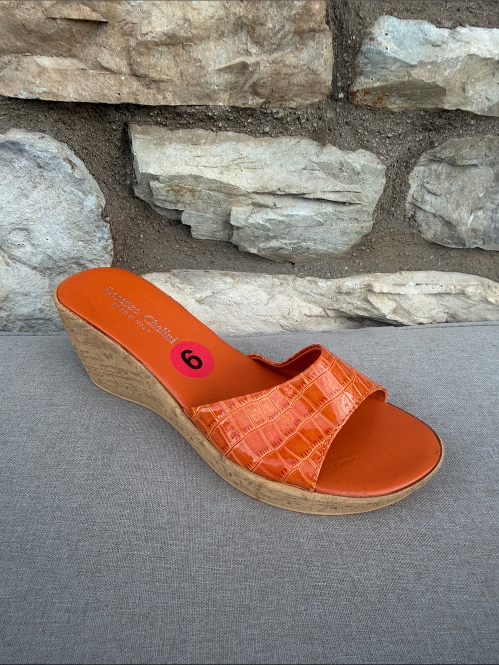 Lorenzo Cellini Women's Orange Cork Wedge Slide Sandal size 6